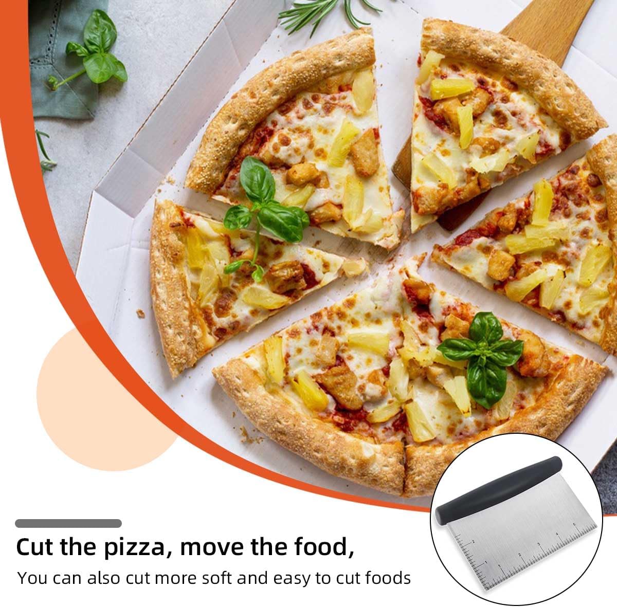 Plastic Bread Scraper Dough Cutter with Measuring Scale Multipurpose Bench Kitchen Tool Pastry for Cake Baking Food Pizza Stainless Steel and Chopper Knife (Black) - Image 5