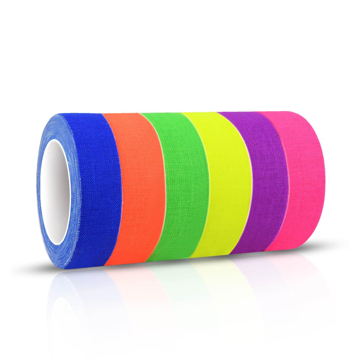 Petluno 6 Color Neon Cloth Tape - Fluorescent UV Blacklight Glow Party Fiesta Reactive in The Dark Gaffer Supplies for Events Adhesive Black Light Set - Image 1