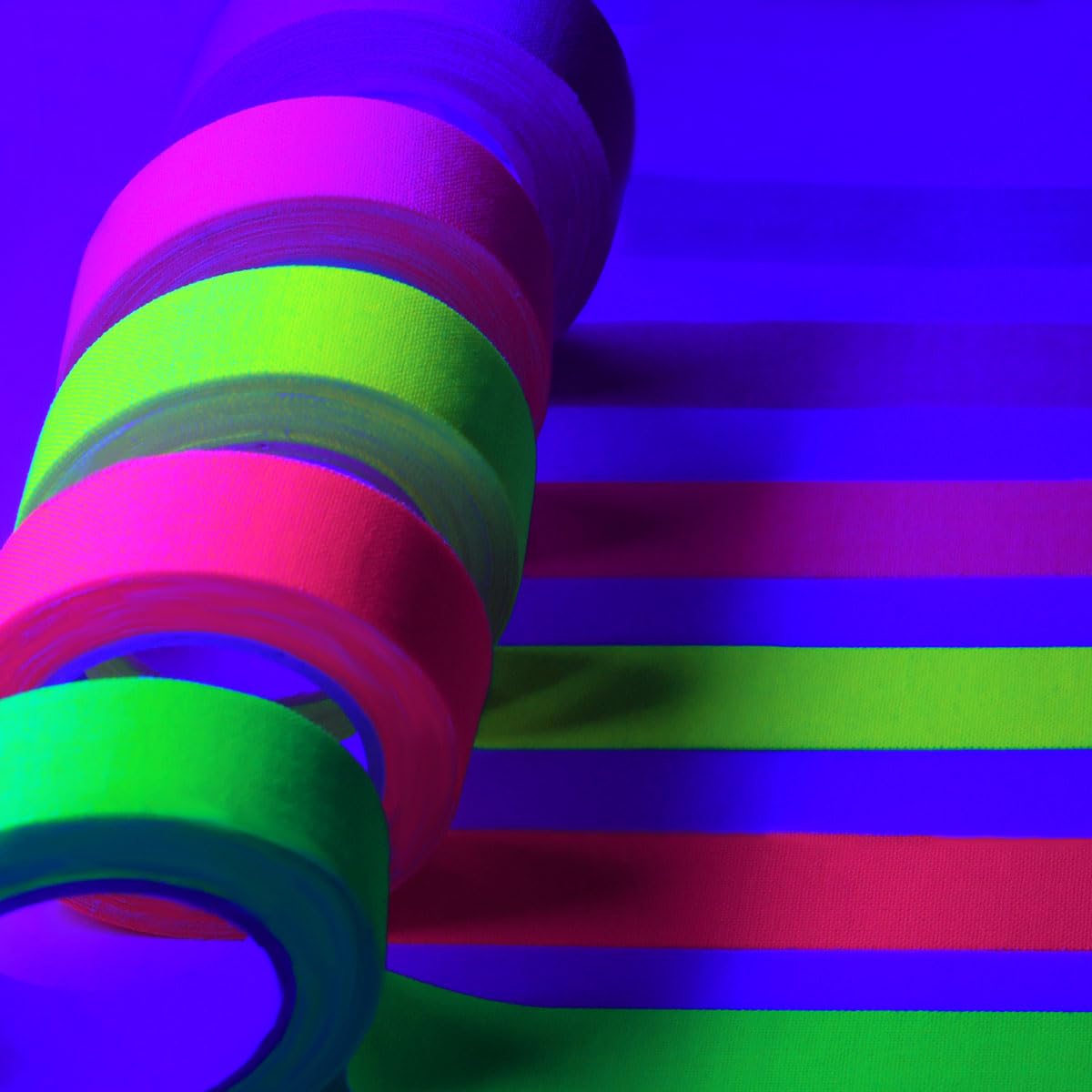 Petluno 6 Color Neon Cloth Tape - Fluorescent UV Blacklight Glow Party Fiesta Reactive in The Dark Gaffer Supplies for Events Adhesive Black Light Set - Image 4