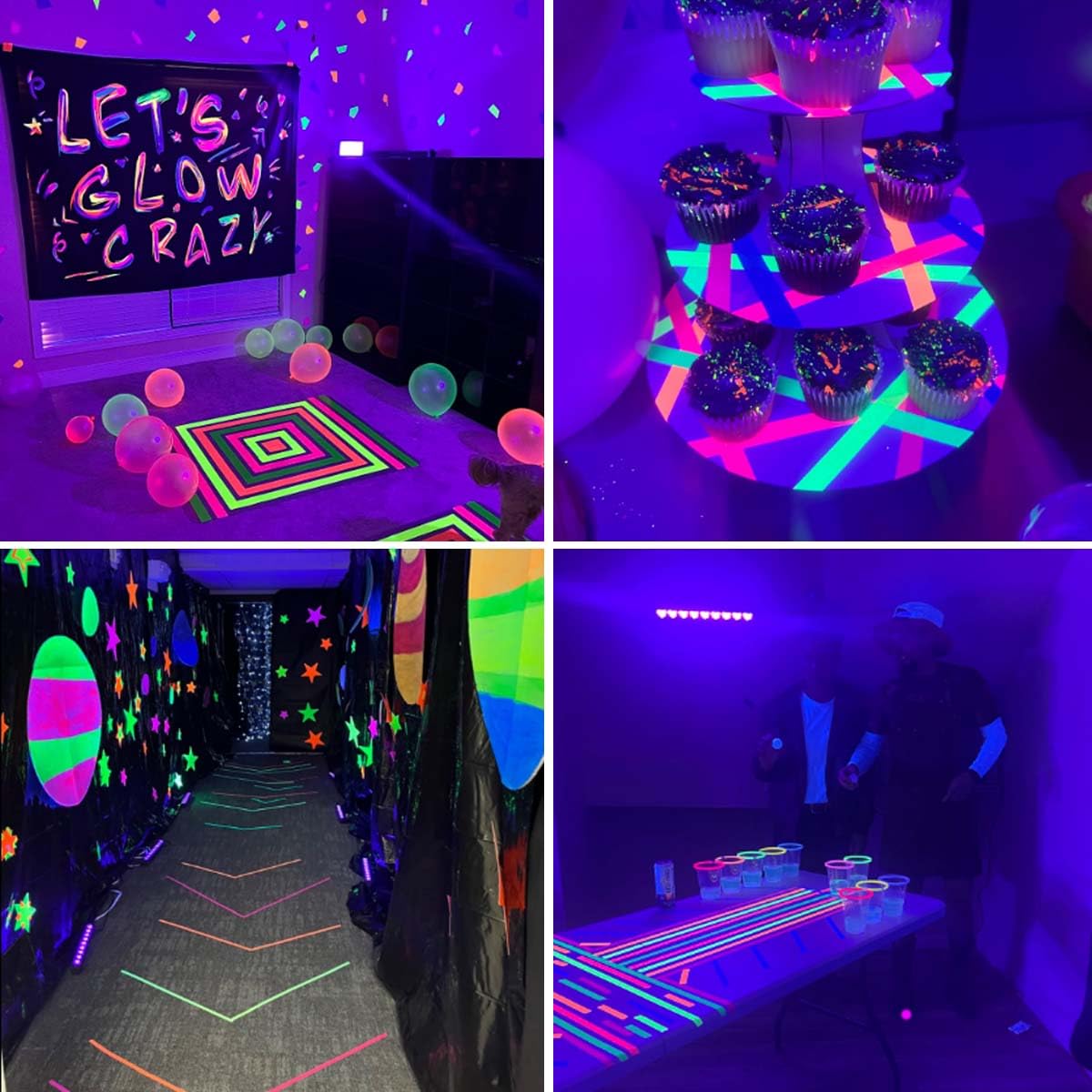 Petluno 6 Color Neon Cloth Tape - Fluorescent UV Blacklight Glow Party Fiesta Reactive in The Dark Gaffer Supplies for Events Adhesive Black Light Set - Image 7
