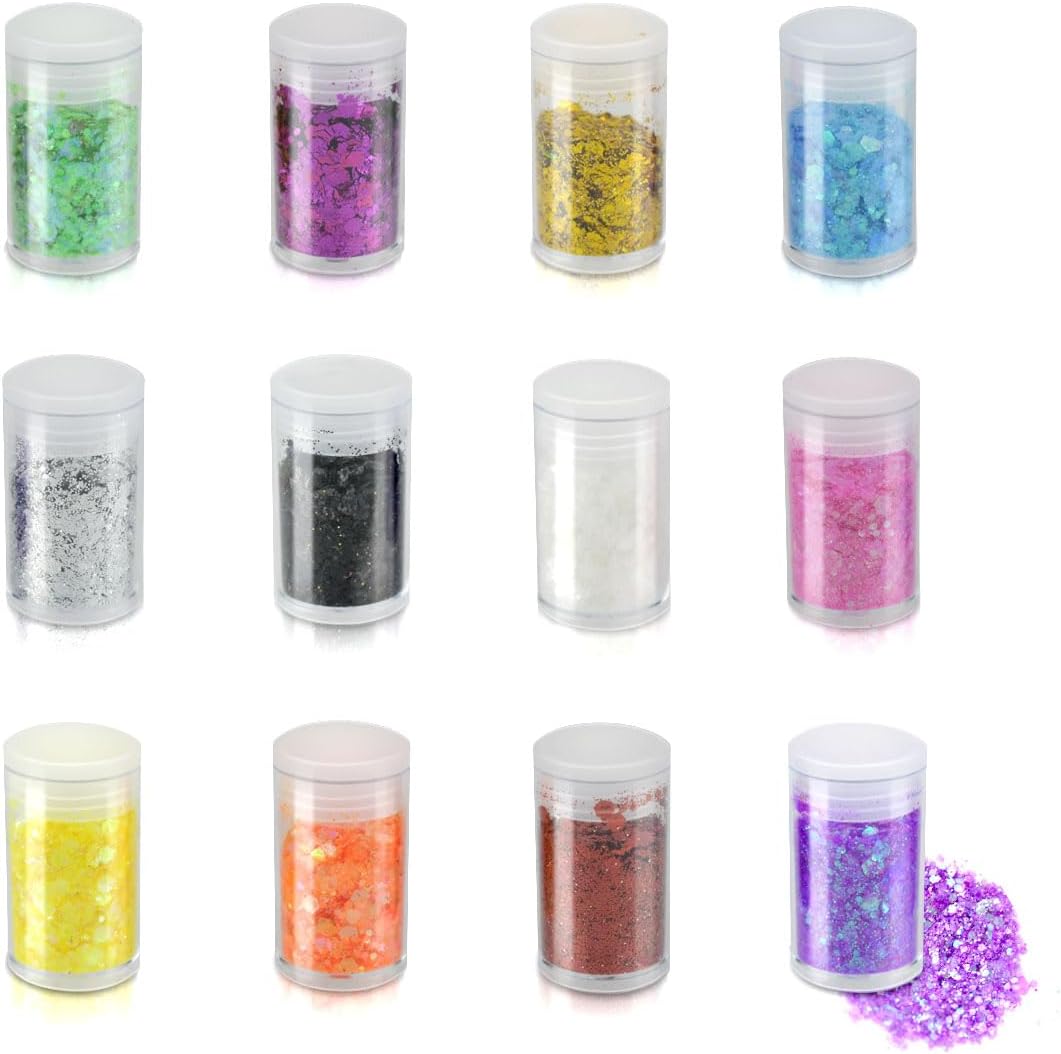 12 Colors Chunky Face Glitter No Glue Cosmetic Body Nail Eye Hair Art Resin Tumbler Holographic Glitte Makeup Sequins Party for Rave Festival Fine Eyeshadow - Image 1