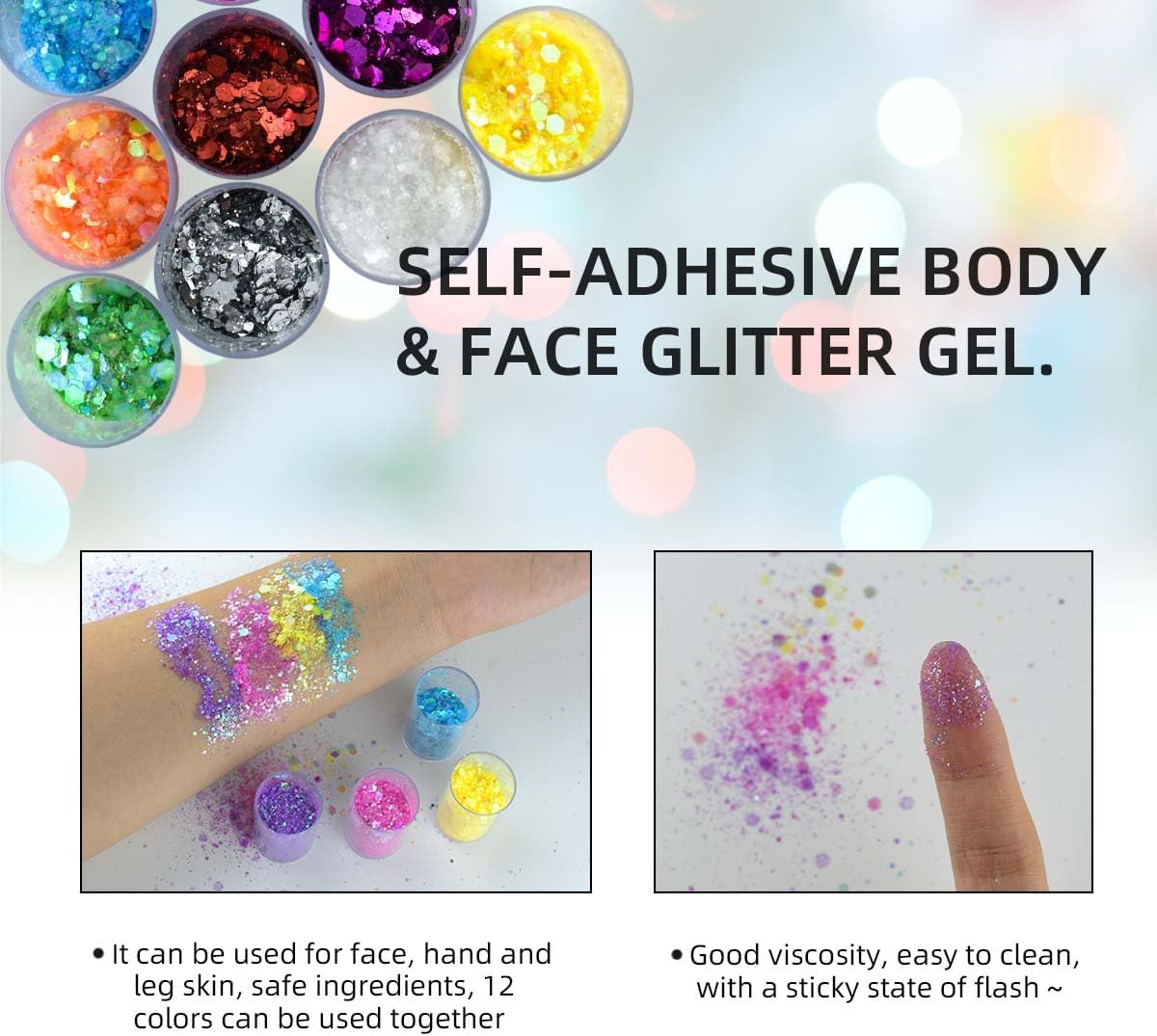 12 Colors Chunky Face Glitter No Glue Cosmetic Body Nail Eye Hair Art Resin Tumbler Holographic Glitte Makeup Sequins Party for Rave Festival Fine Eyeshadow - Image 5