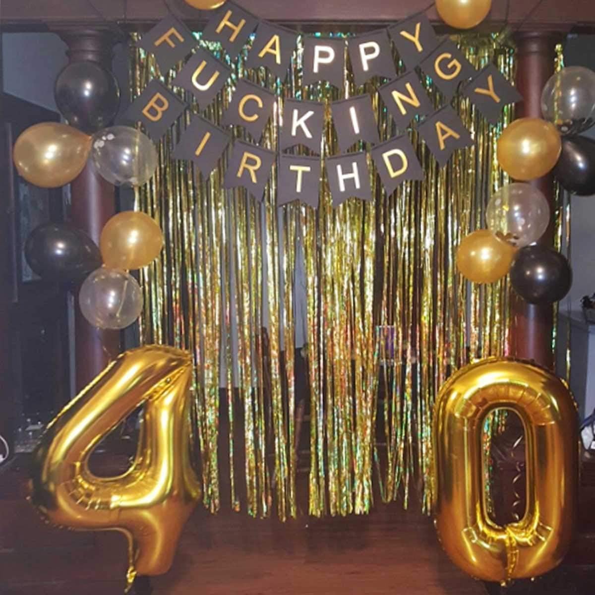 Black & White Gold Tissue Paper Tassels Garland Happy Birthday Banner - Funny 30th, 40th, 50th Party Decorations - Image 3