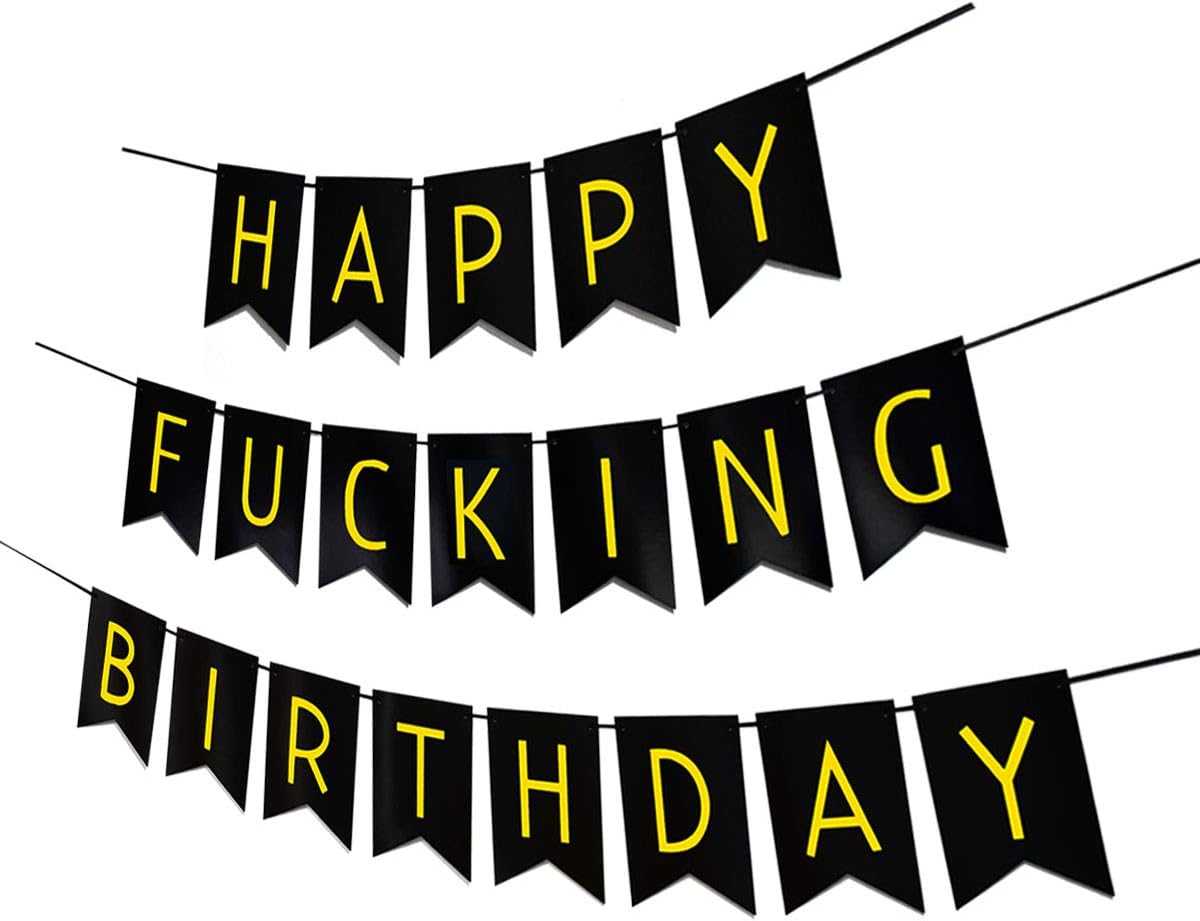 Black & White Gold Tissue Paper Tassels Garland Happy Birthday Banner - Funny 30th, 40th, 50th Party Decorations - Image 4