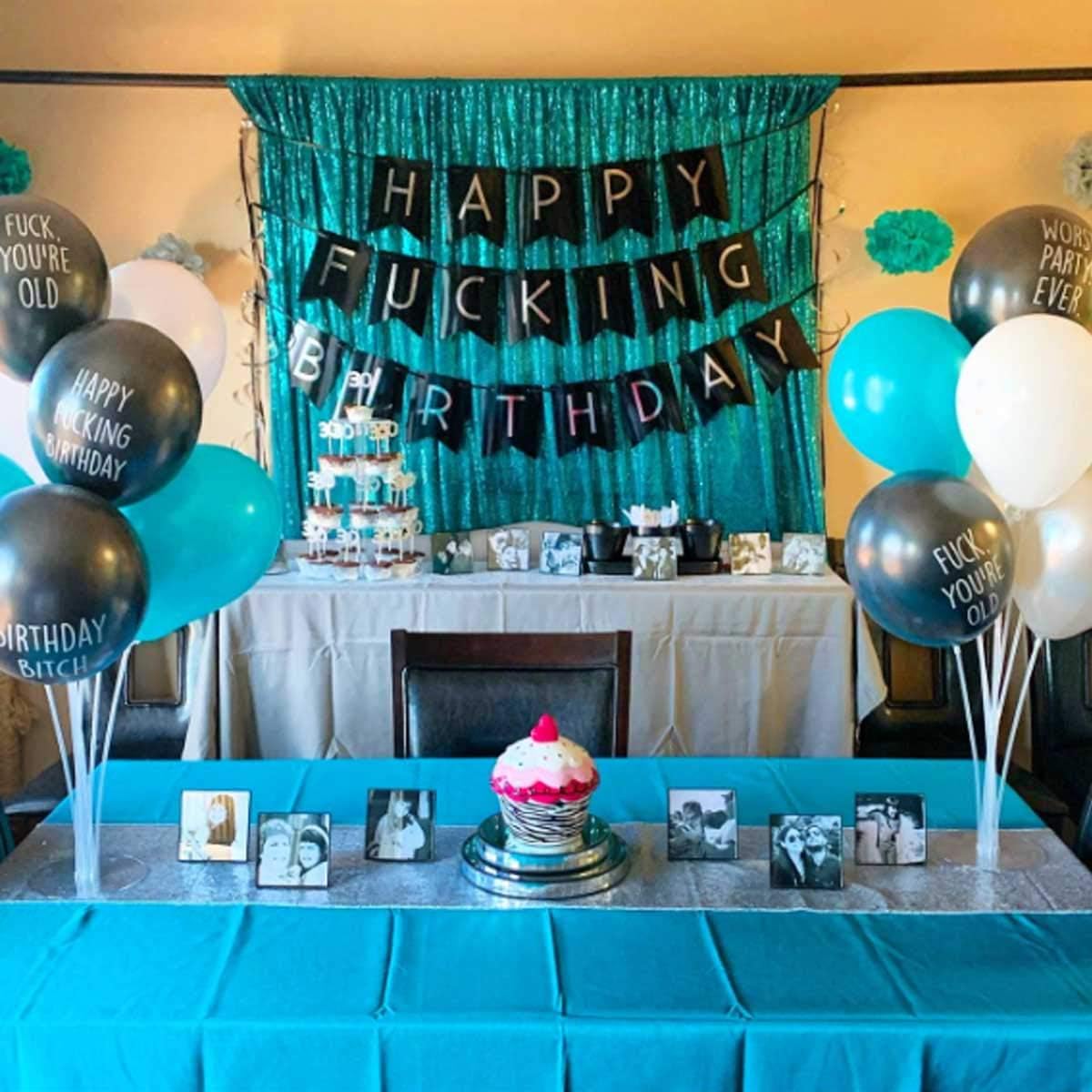 Black & White Gold Tissue Paper Tassels Garland Happy Birthday Banner - Funny 30th, 40th, 50th Party Decorations - Image 7