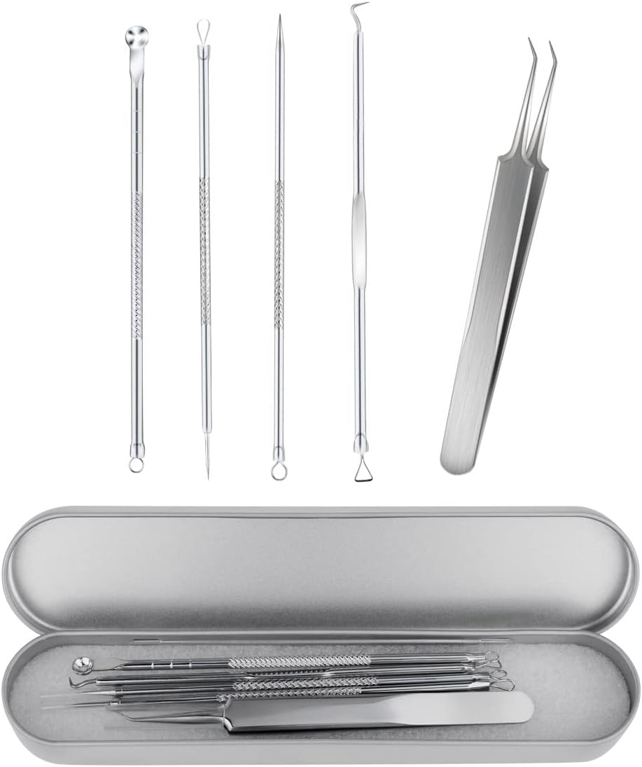 Blackhead Remover Tool Pimple Popper Kit 5 Pack Extractor Tools with Case Comedone Zit Acne Blemish Whitehead Removal Professional Stainless Steel for Face Nose - Image 1