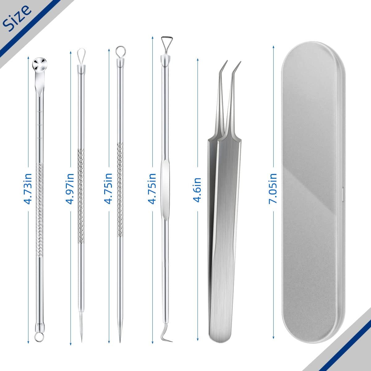 Blackhead Remover Tool Pimple Popper Kit 5 Pack Extractor Tools with Case Comedone Zit Acne Blemish Whitehead Removal Professional Stainless Steel for Face Nose - Image 2