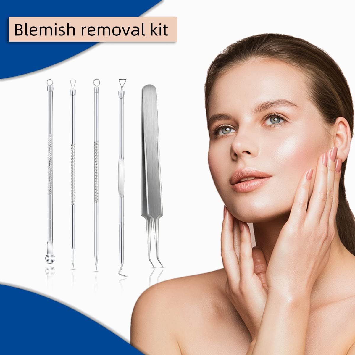 Blackhead Remover Tool Pimple Popper Kit 5 Pack Extractor Tools with Case Comedone Zit Acne Blemish Whitehead Removal Professional Stainless Steel for Face Nose - Image 5