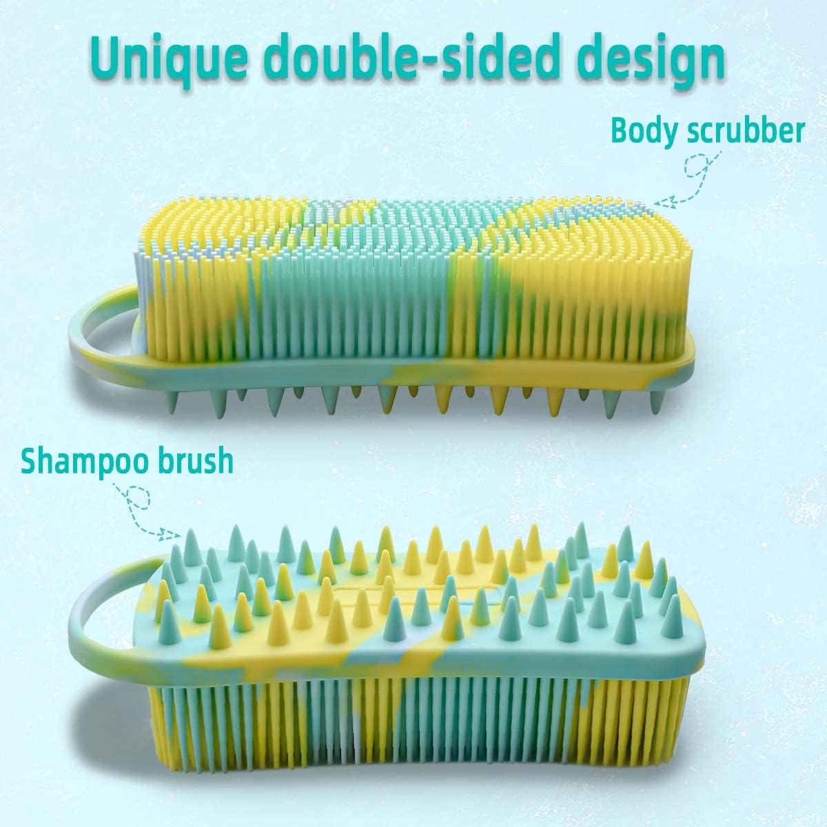 Silicone Body Scrubber Soft Brush for Use in Shower Gentle Exfoliating Loofah Scalp Massager 2 1 Bath and Shampoo Women Men Lathers Well Easy to Clean (Camouflage Green) - Image 4
