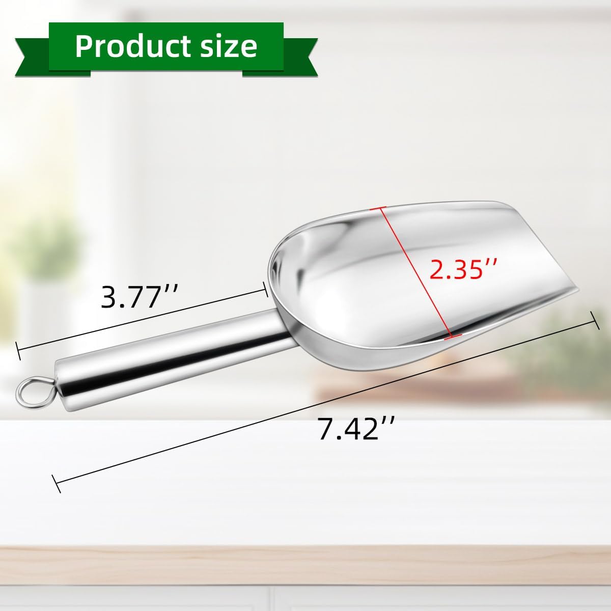 Stainless Steel Ice Scoop Metal for Candy Pet Food Flour Coffee Beans Sugar Kitchen Scooper Maker Dishwasher Safe Small Scoops Bar Party Wedding Utility (Silver) - Image 2