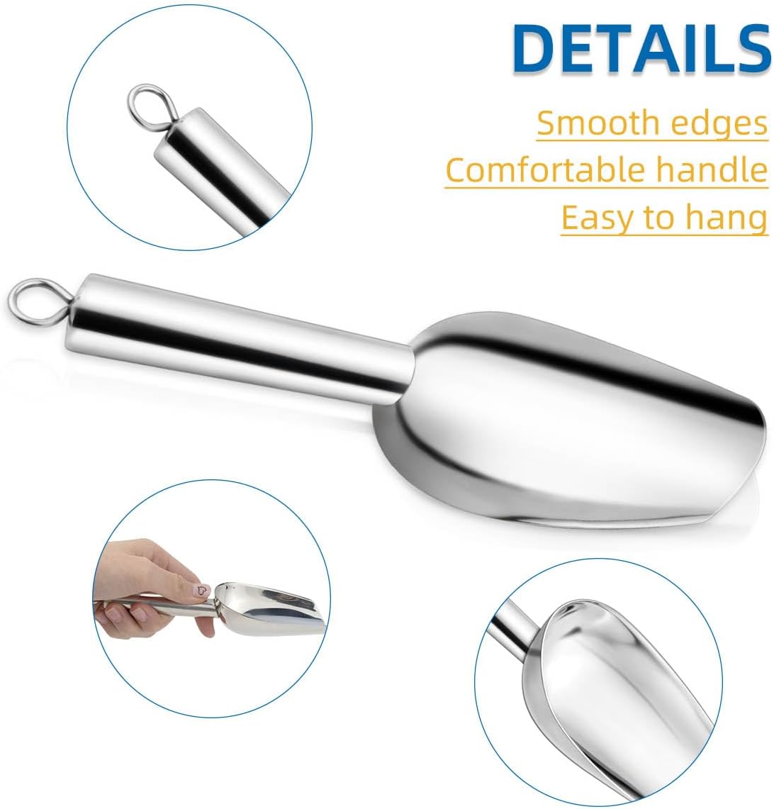 Stainless Steel Ice Scoop Metal for Candy Pet Food Flour Coffee Beans Sugar Kitchen Scooper Maker Dishwasher Safe Small Scoops Bar Party Wedding Utility (Silver) - Image 3