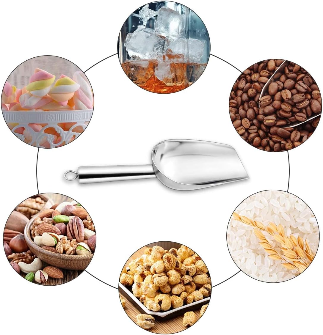 Stainless Steel Ice Scoop Metal for Candy Pet Food Flour Coffee Beans Sugar Kitchen Scooper Maker Dishwasher Safe Small Scoops Bar Party Wedding Utility (Silver) - Image 5