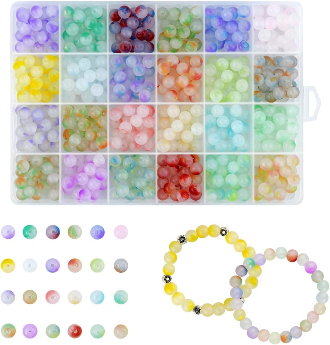 480 Piece Glass Beads - 8mm Round Crystal for Jewelry Making 24 Colors DIY Chakra Kit - Image 1