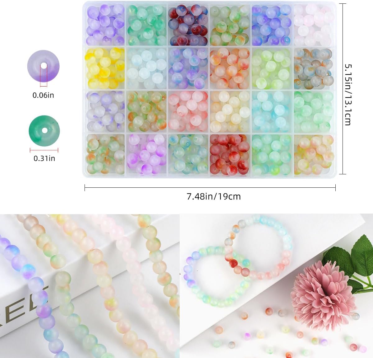 480 Piece Glass Beads - 8mm Round Crystal for Jewelry Making 24 Colors DIY Chakra Kit - Image 2