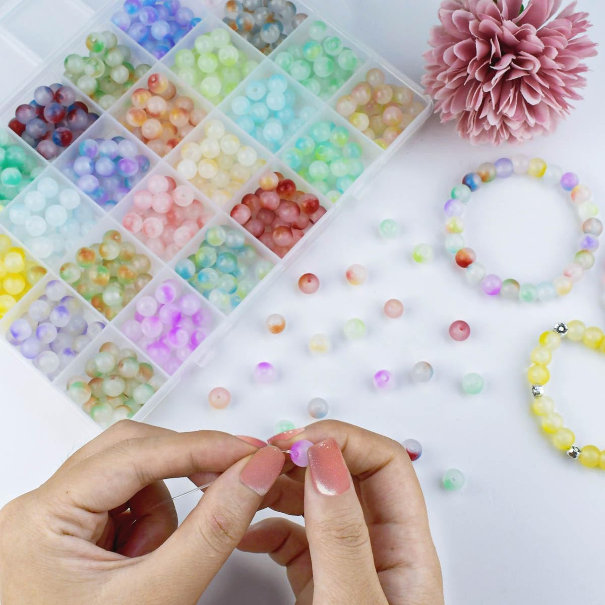 480 Piece Glass Beads - 8mm Round Crystal for Jewelry Making 24 Colors DIY Chakra Kit - Image 4