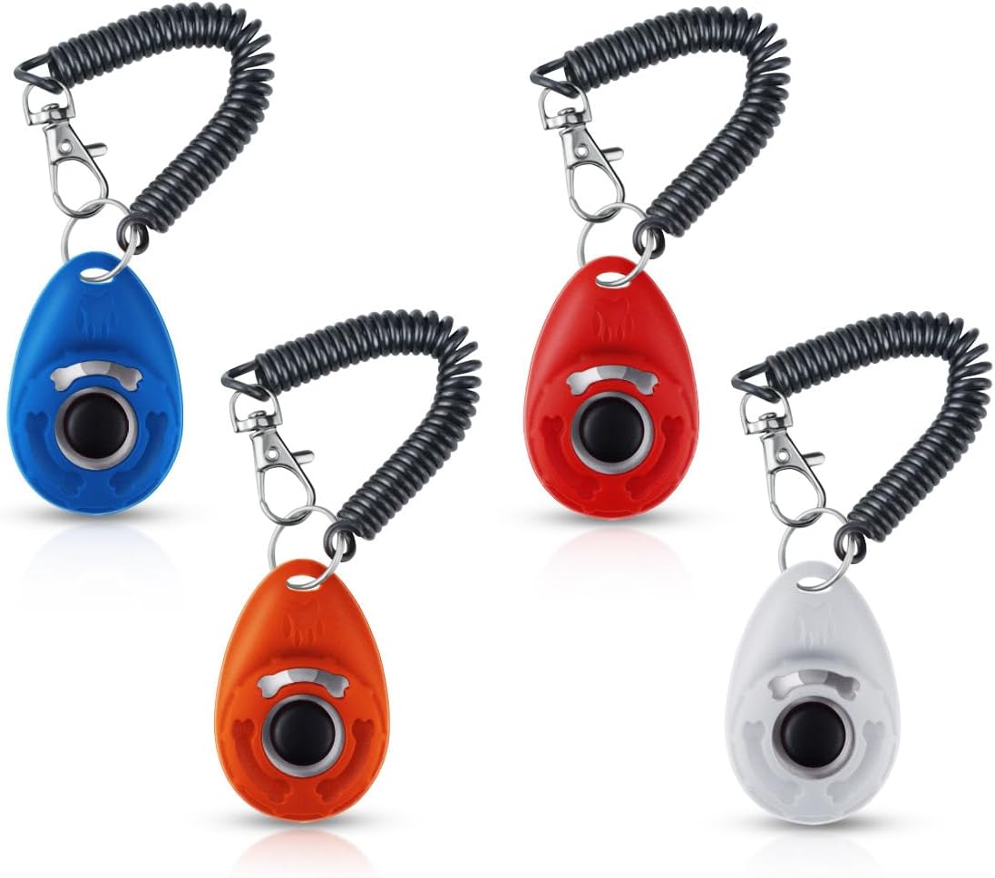 Petluno 4 Pieces Pet Training Clicker with Wrist Strap and Dog Treat Pouch for Puppy Cats Birds Kit Behavioral (White, Red, Orange, Blue) - Image 1