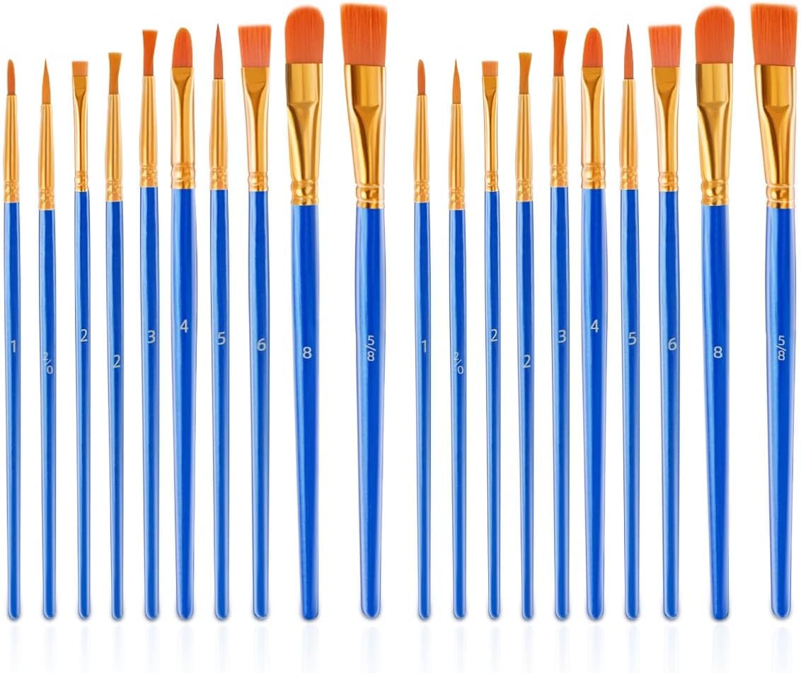 20 Pcs Paint Brushes Painting Brush for Acrylic Oil Watercolor Flat and Round Set Washable Artist Small Bulk Toddler Hog Bristle Art Pack - Image 1