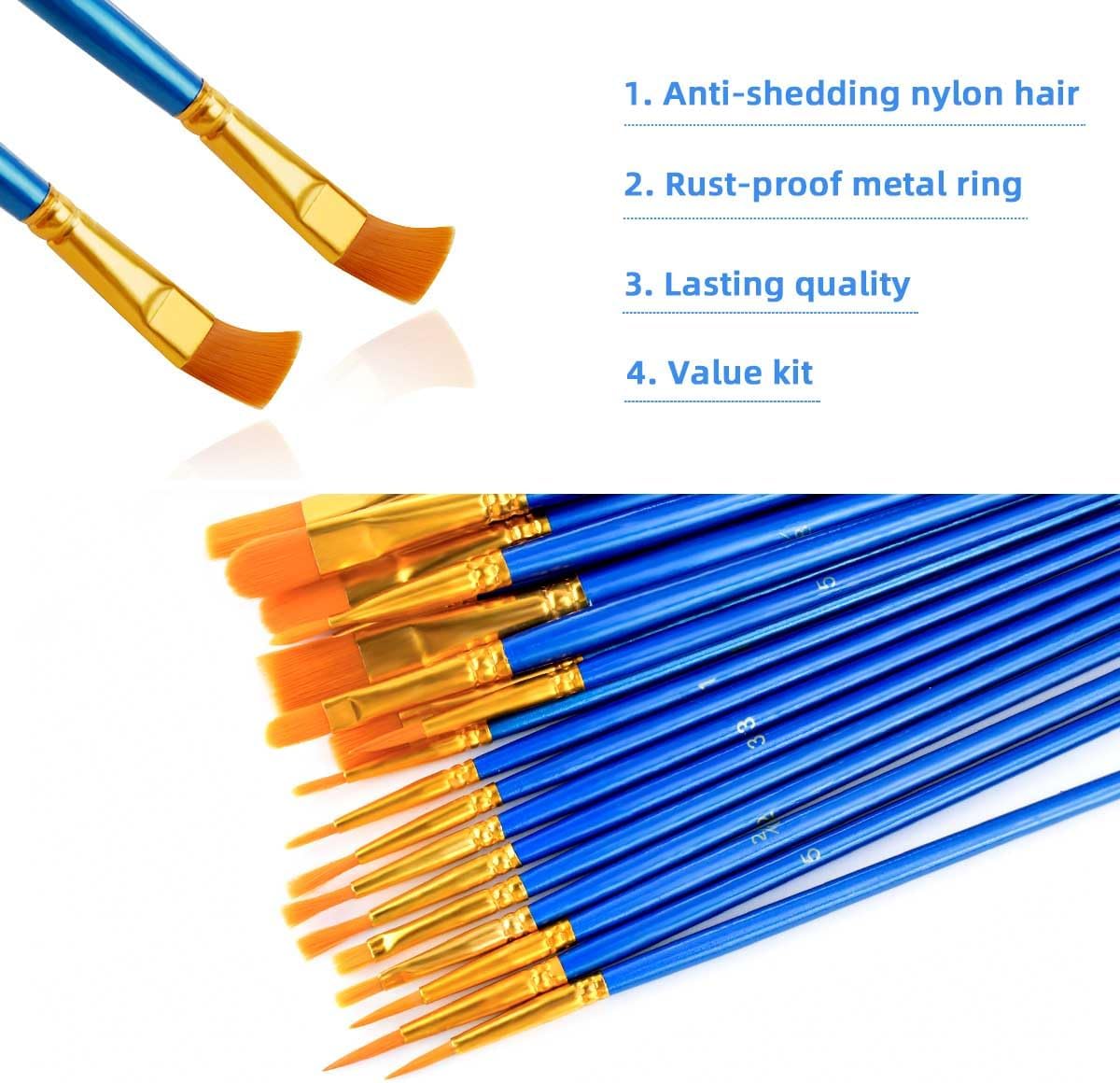 20 Pcs Paint Brushes Painting Brush for Acrylic Oil Watercolor Flat and Round Set Washable Artist Small Bulk Toddler Hog Bristle Art Pack - Image 5