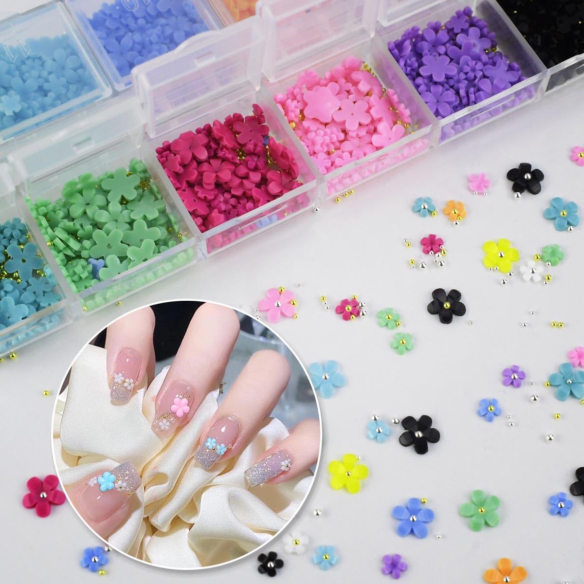800 Pcs Nail Charms Art Butterfly 3D Nails Decoration Crafts DIY Diamonds Rhinestones Acrylic Jewelry Accessories Gold Silver Pearls Supplies Resin Flatbacks Flower Gems - Image 5