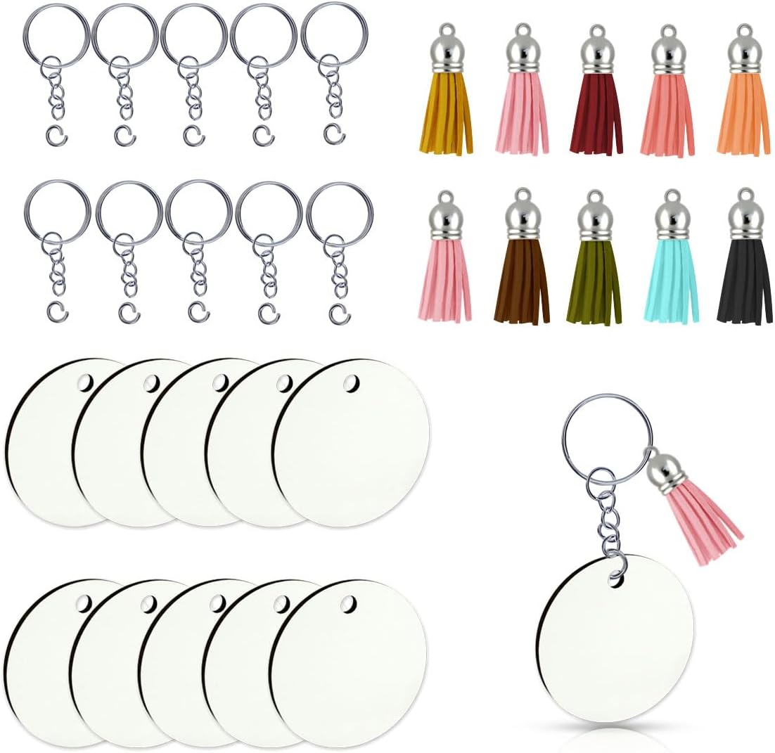 40 PCS Leather Tassels Keychain Bulk with Tassel Key Chain Rings Jump Blanks Mini Charms for Jewelry Making Crafts Supplies Blank Handmade DIY Earring Bracelets Cap (Multiple Colors) - Image 1