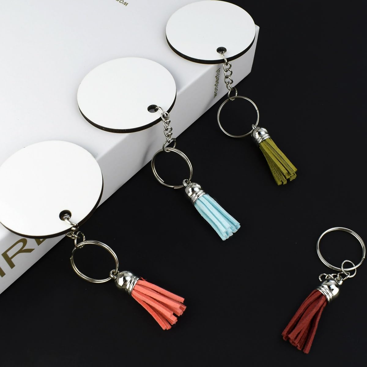 40 PCS Leather Tassels Keychain Bulk with Tassel Key Chain Rings Jump Blanks Mini Charms for Jewelry Making Crafts Supplies Blank Handmade DIY Earring Bracelets Cap (Multiple Colors) - Image 4