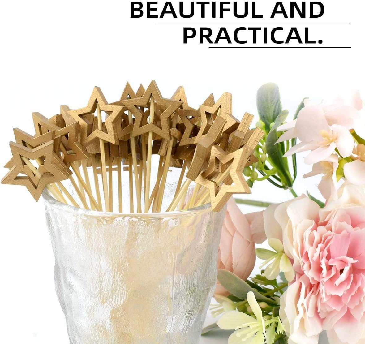 Little Star 100 Pack Cupcake Toppers - Glitter Cake Gold for Wedding, Baby Shower & Valentine's Day - Image 3