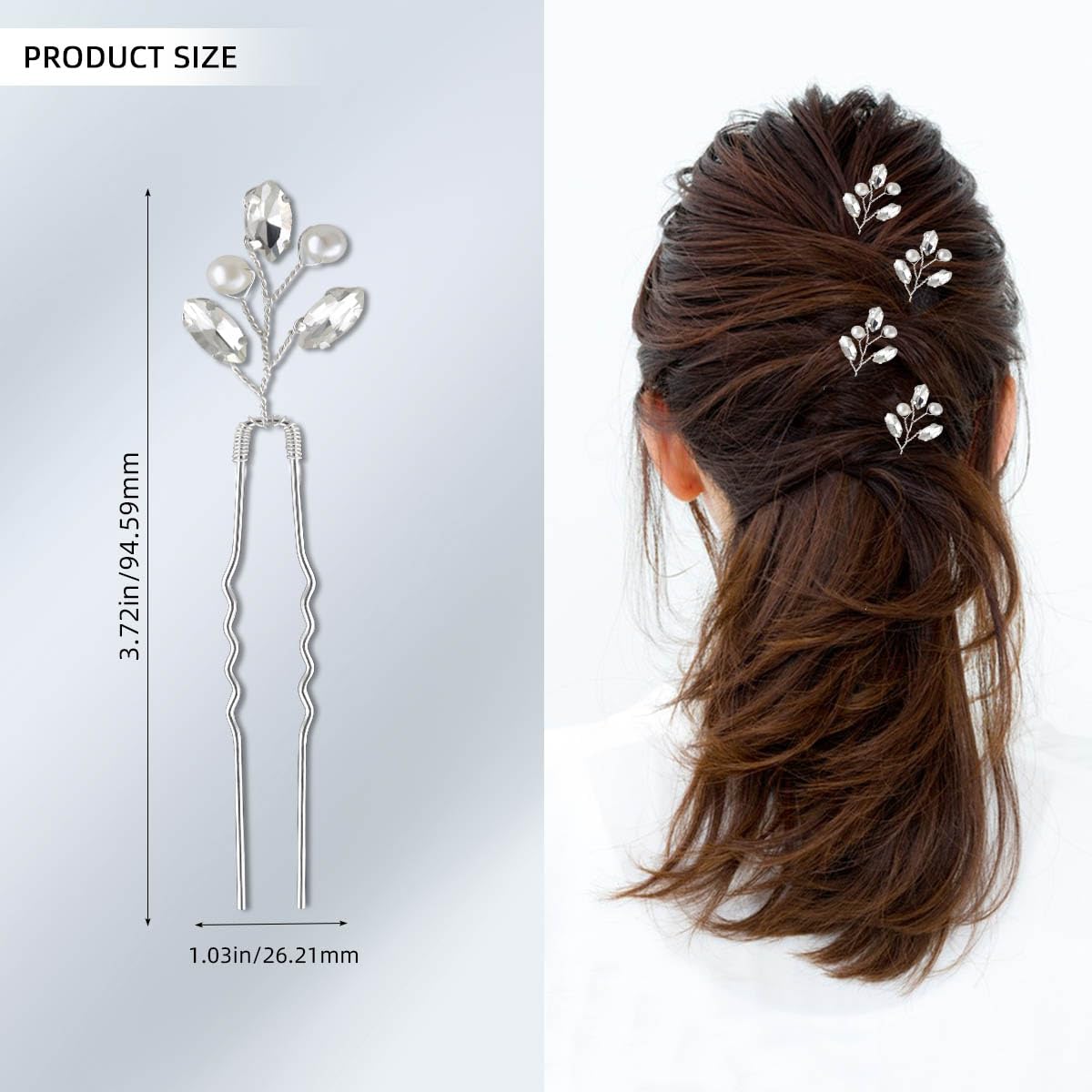 Bridal Hair Accessories - Silver Rhinestone and Pearl Clips, Crystal Flower Leaf Pins for Brides, Bridesmaids Women (6 Pieces) - Image 2