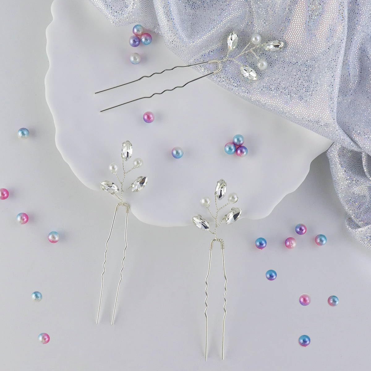 Bridal Hair Accessories - Silver Rhinestone and Pearl Clips, Crystal Flower Leaf Pins for Brides, Bridesmaids Women (6 Pieces) - Image 4