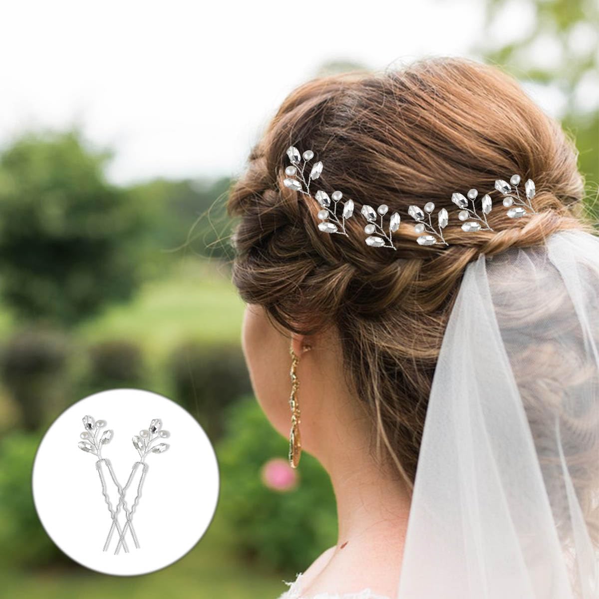 Bridal Hair Accessories - Silver Rhinestone and Pearl Clips, Crystal Flower Leaf Pins for Brides, Bridesmaids Women (6 Pieces) - Image 5