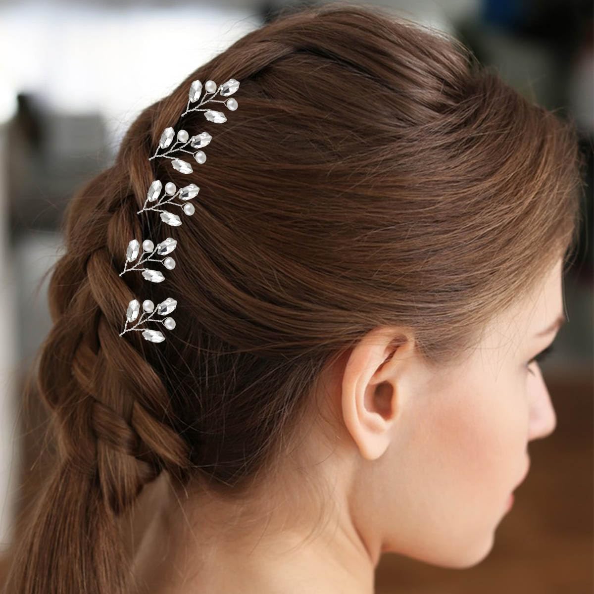 Bridal Hair Accessories - Silver Rhinestone and Pearl Clips, Crystal Flower Leaf Pins for Brides, Bridesmaids Women (6 Pieces) - Image 6