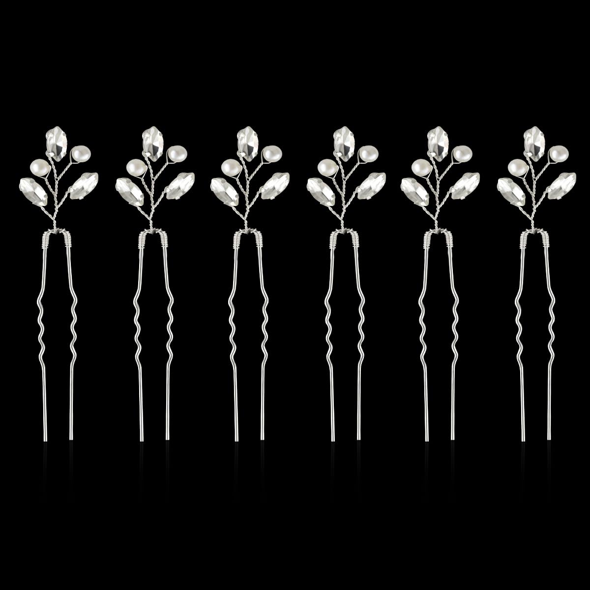 Bridal Hair Accessories - Silver Rhinestone and Pearl Clips, Crystal Flower Leaf Pins for Brides, Bridesmaids Women (6 Pieces) - Image 7