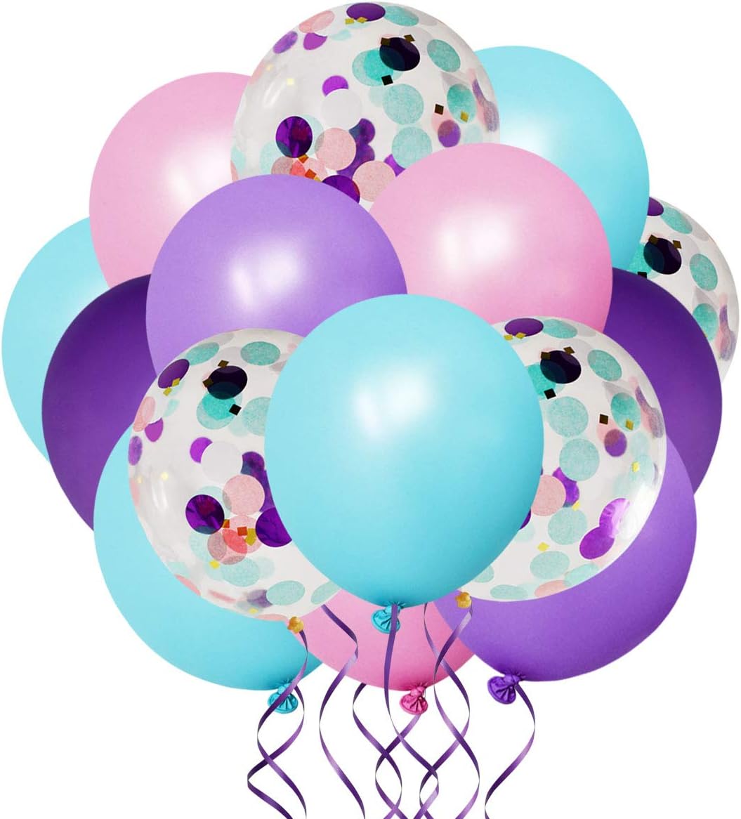 50 Pack Mermaid Party Balloons 12 Inch Light Purple Dark Pink Blue Latex & Confetti Birthday Bridal Shower Wedding Baby Decorations Princess Supplies - Image 1