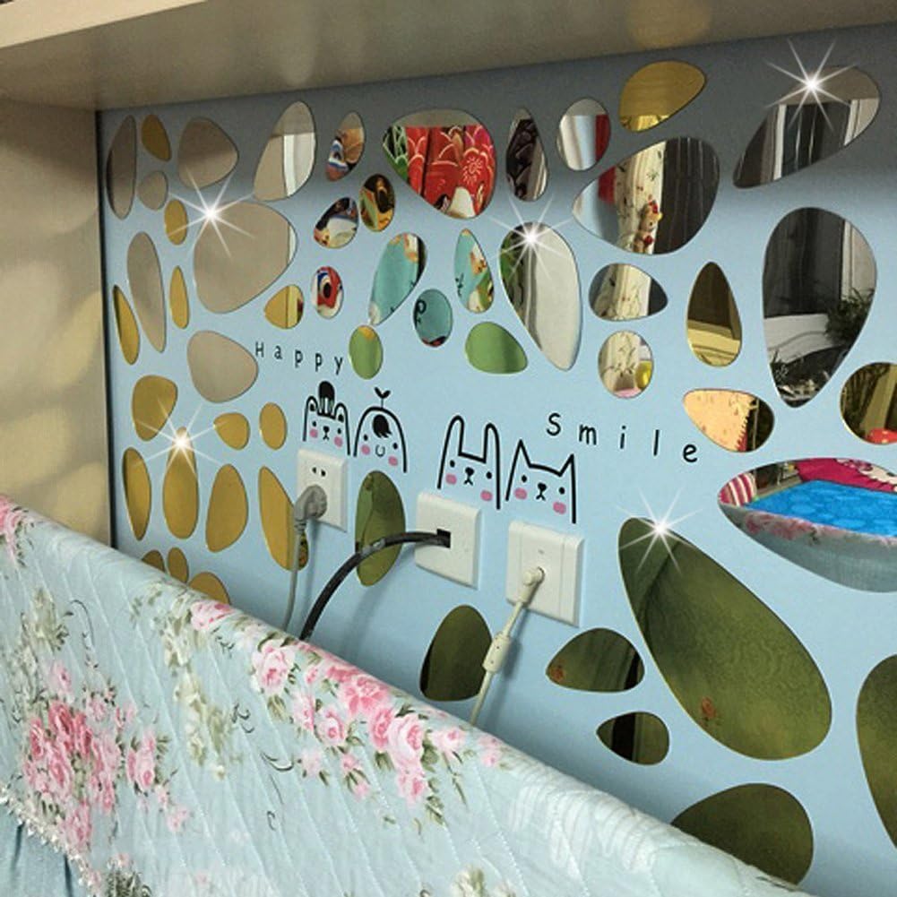 Petluno 18PCS Silver Mirror Decals Acrylic Cobblestone Shape Wall Stickers(Not a Real Mirror), DIY Decor for Home Room Bedroom Office Decoration - Image 4