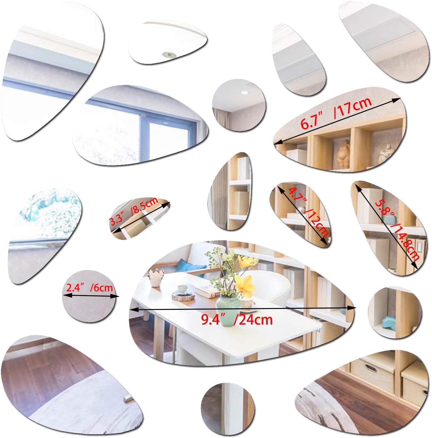 Petluno 18PCS Silver Mirror Decals Acrylic Cobblestone Shape Wall Stickers(Not a Real Mirror), DIY Decor for Home Room Bedroom Office Decoration - Image 6