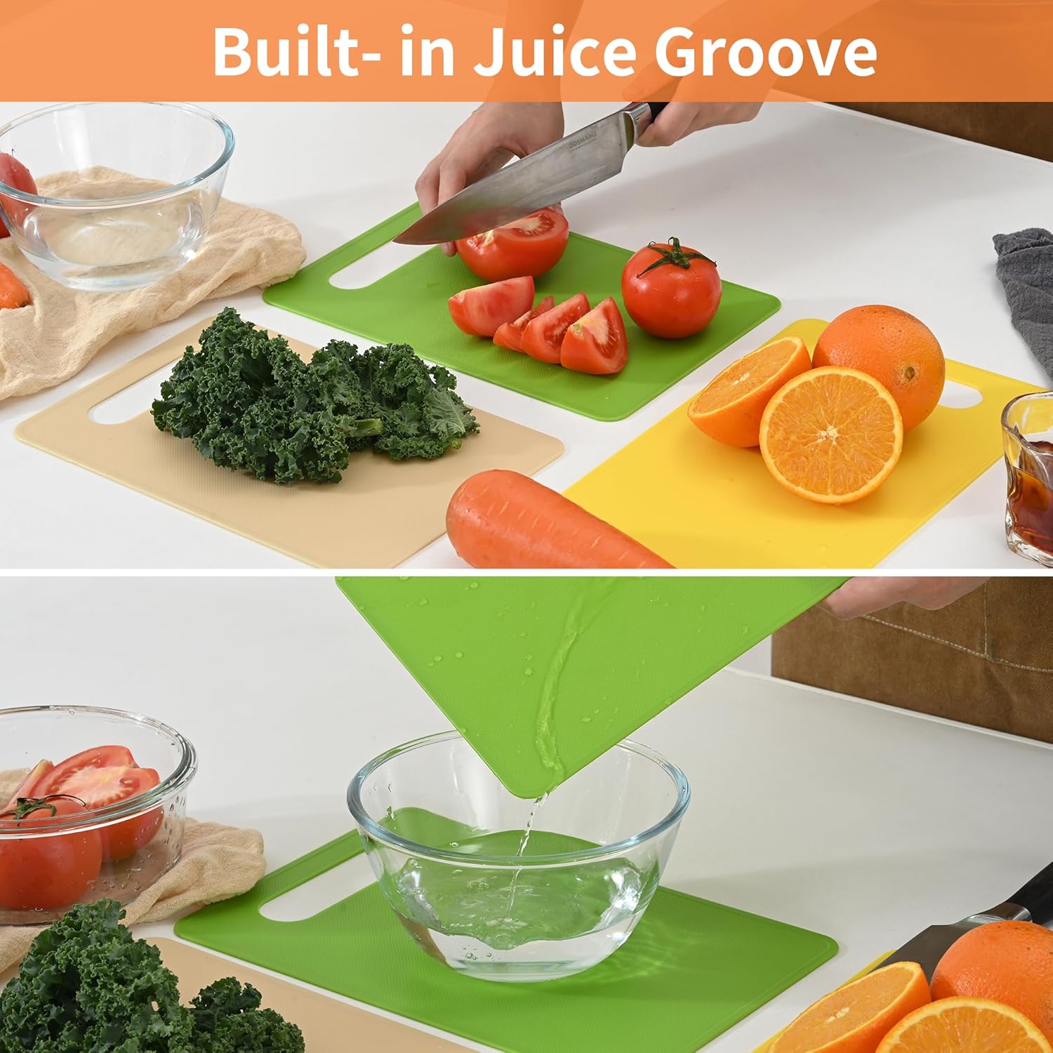 Plastic Cutting Board Set, 3 Pack Small Chopping Boards for Kitchen, BPA-Free, Dishwasher Safe, Color Coded Pads Meat Vegetable Fruit, Easy Grip Handle, Non-Slip, Space Saving  11.4