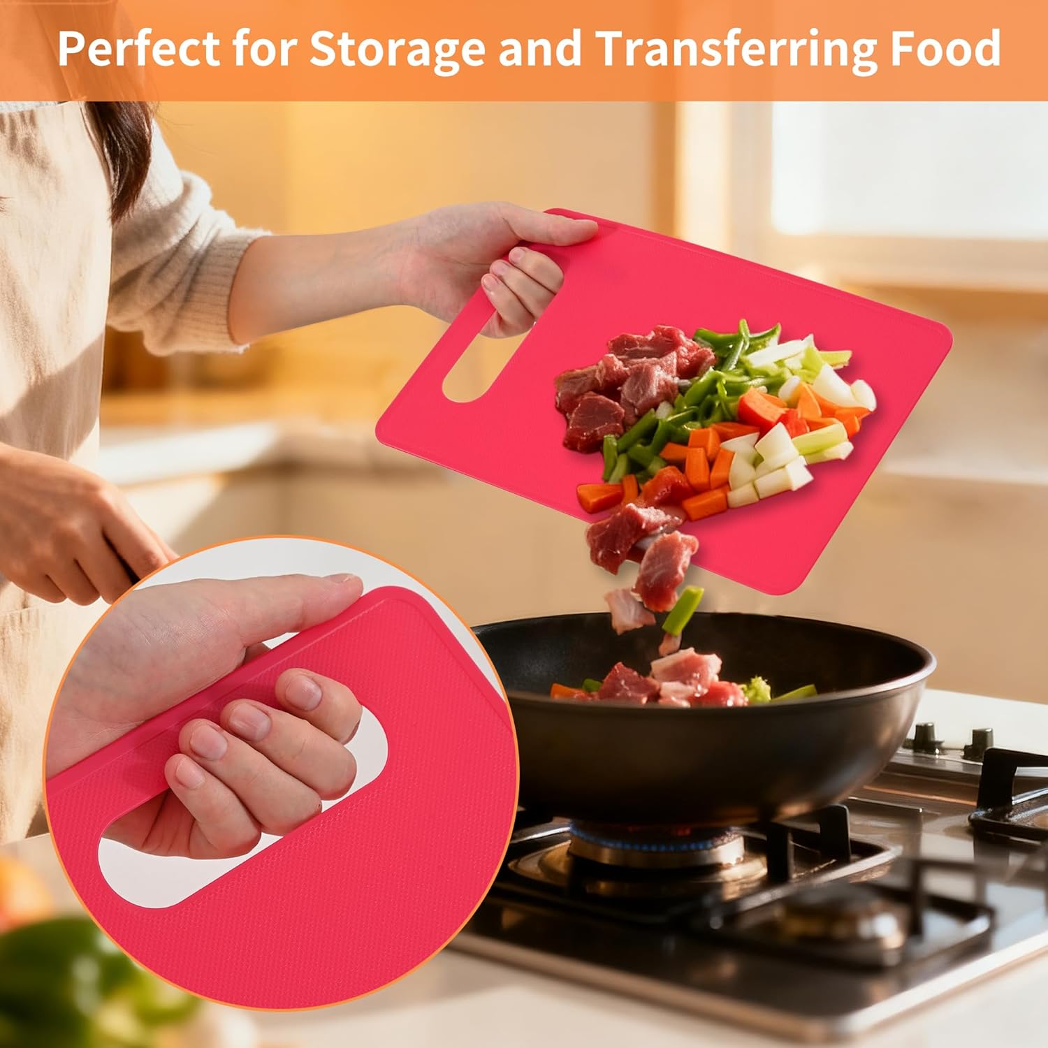 Plastic Cutting Board Set, 3 Pack Small Chopping Boards for Kitchen, BPA-Free, Dishwasher Safe, Color Coded Pads Meat Vegetable Fruit, Easy Grip Handle, Non-Slip, Space Saving  11.4