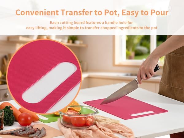 Plastic Cutting Board Set, 3 Pack Small Chopping Boards for Kitchen, BPA-Free, Dishwasher Safe, Color Coded Pads Meat Vegetable Fruit, Easy Grip Handle, Non-Slip, Space Saving  11.4