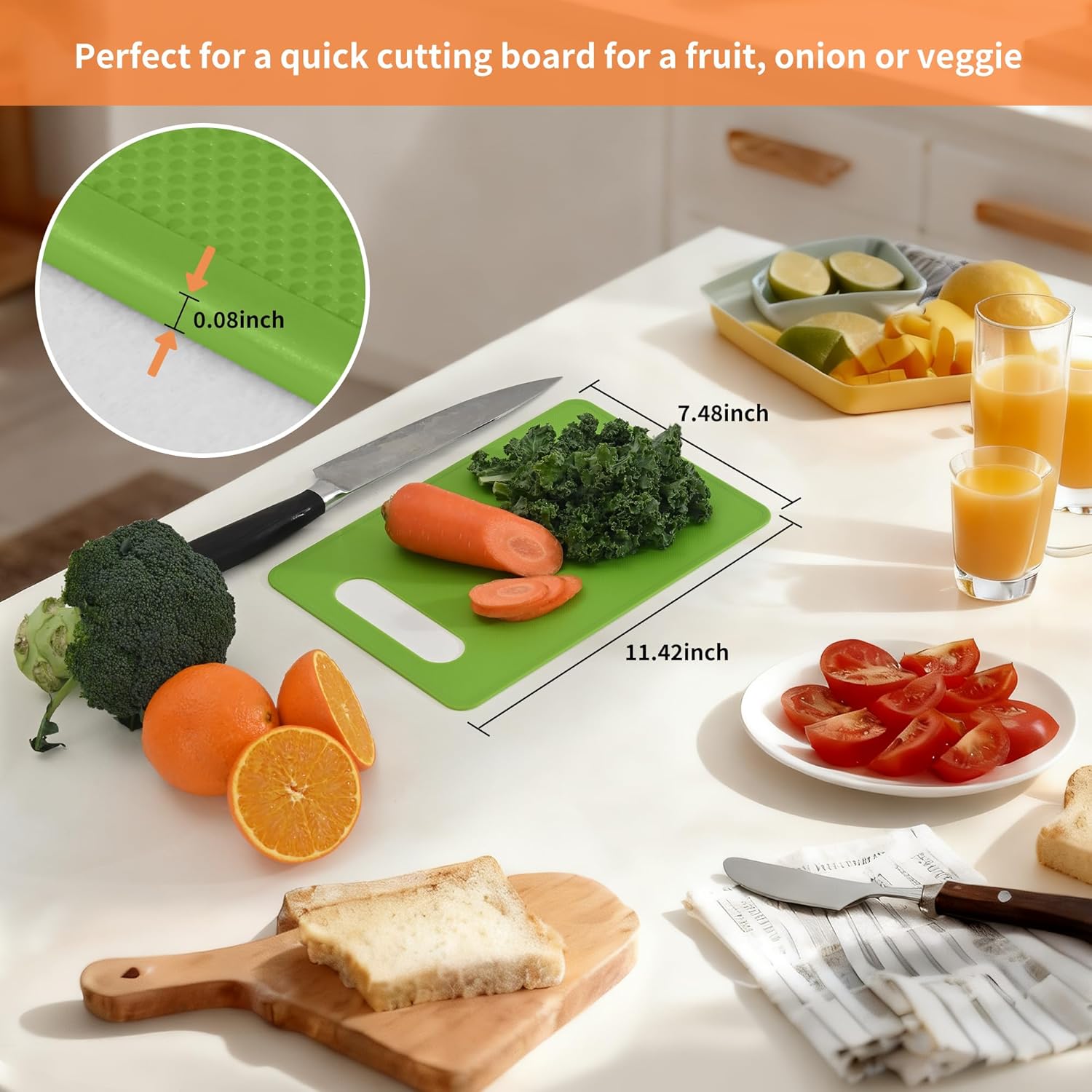 Plastic Cutting Board Set, 3 Pack Small Chopping Boards for Kitchen, BPA-Free, Dishwasher Safe, Color Coded Pads Meat Vegetable Fruit, Easy Grip Handle, Non-Slip, Space Saving  11.4