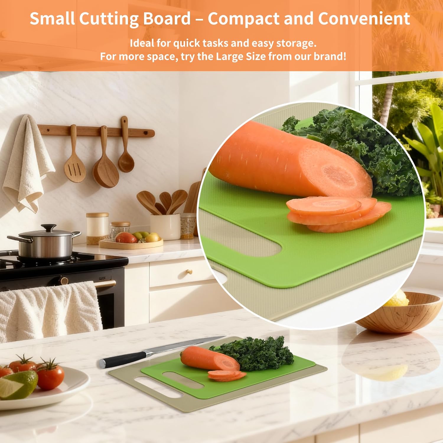 Plastic Cutting Board Set, 3 Pack Small Chopping Boards for Kitchen, BPA-Free, Dishwasher Safe, Color Coded Pads Meat Vegetable Fruit, Easy Grip Handle, Non-Slip, Space Saving  11.4