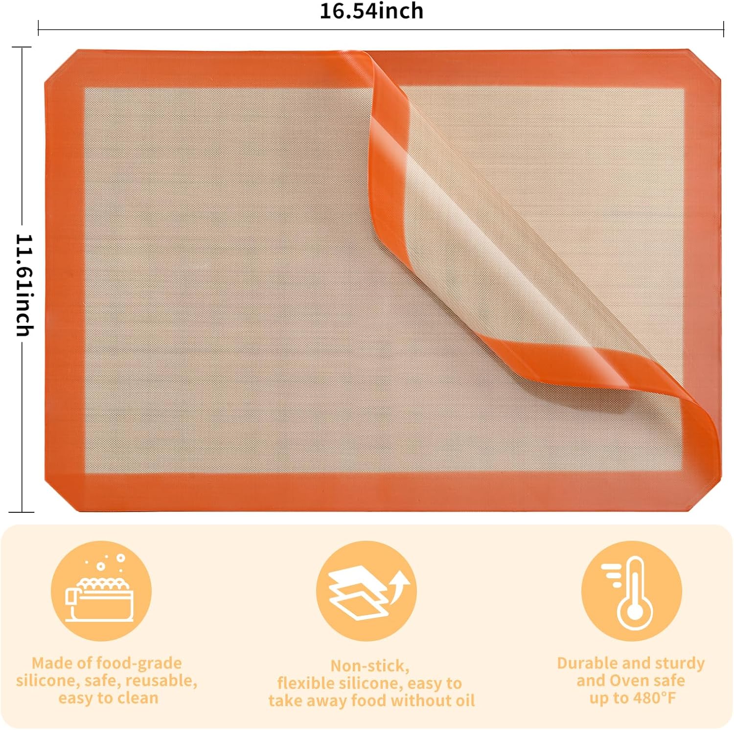 2-Pack Silicone Baking Mats – Non-Stick Reusable BPA-Free Oven Liners, 100% Food-Grade Silicone, Fit Half Sheet Pans (16.54