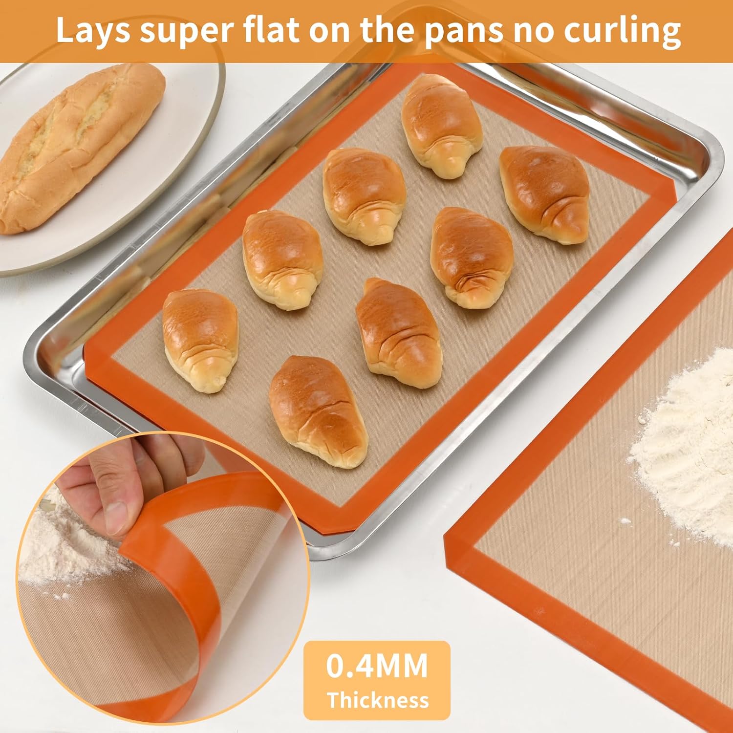 2-Pack Silicone Baking Mats – Non-Stick Reusable BPA-Free Oven Liners, 100% Food-Grade Silicone, Fit Half Sheet Pans (16.54