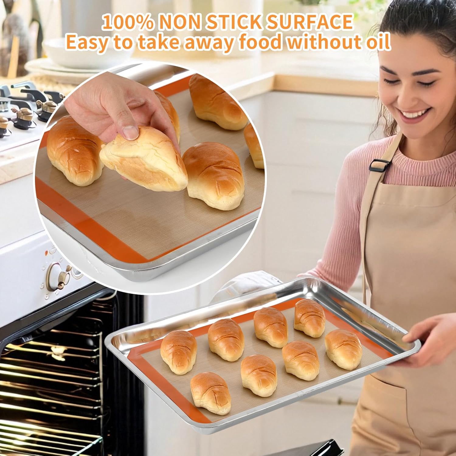 2-Pack Silicone Baking Mats – Non-Stick Reusable BPA-Free Oven Liners, 100% Food-Grade Silicone, Fit Half Sheet Pans (16.54