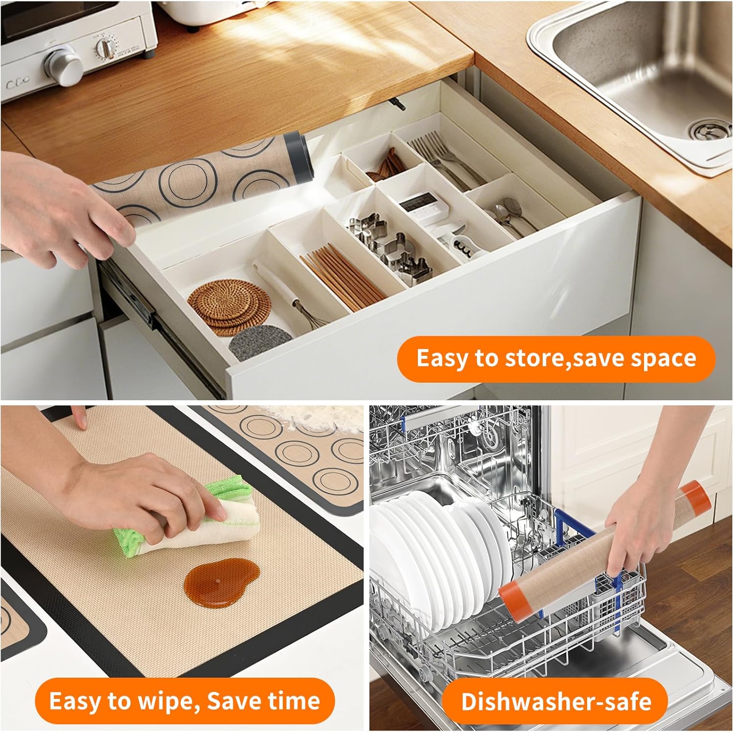 2-Pack Silicone Baking Mats – Non-Stick Reusable BPA-Free Oven Liners, 100% Food-Grade Silicone, Fit Half Sheet Pans (16.54