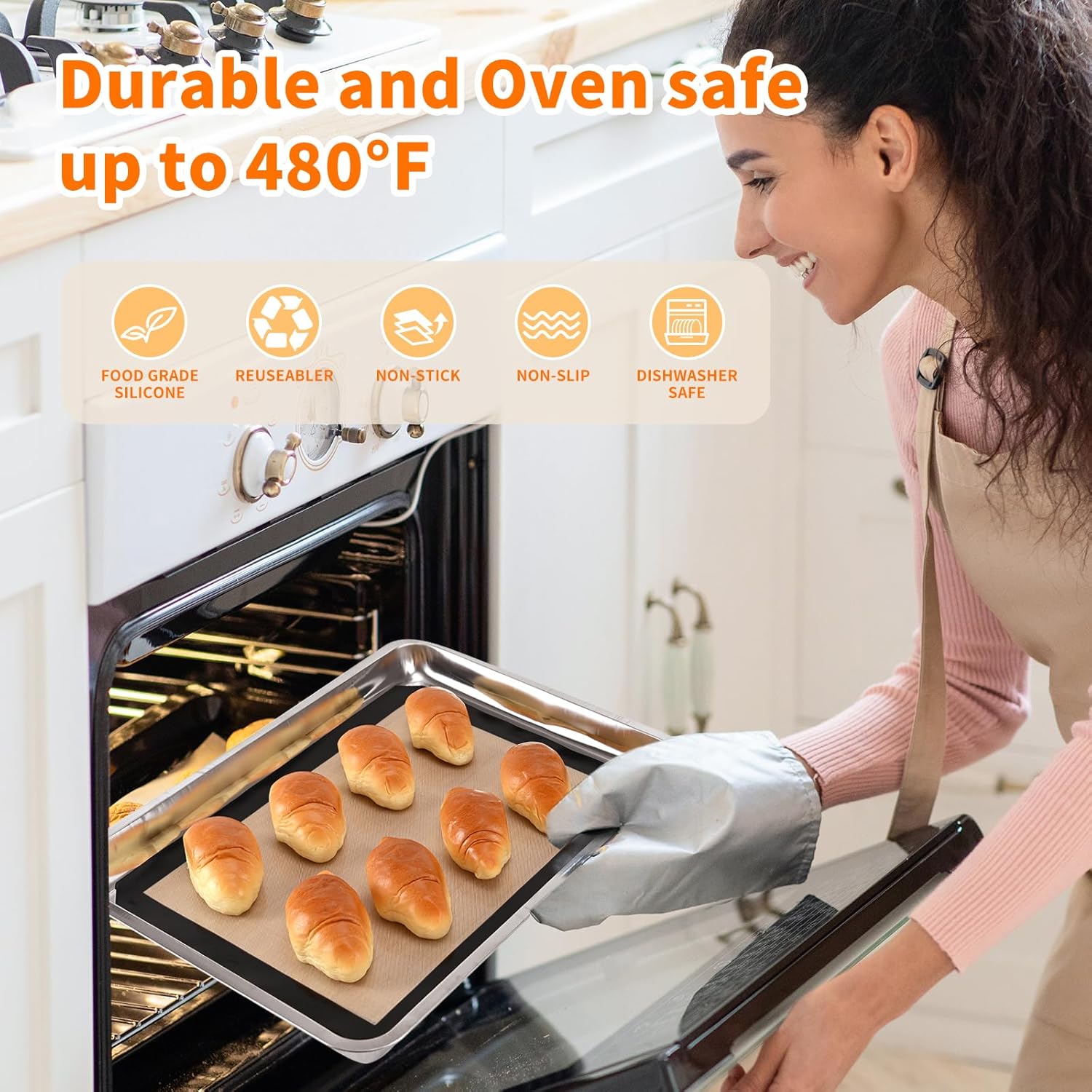 2-Pack Silicone Baking Mats – Non-Stick Reusable BPA-Free Oven Liners, 100% Food-Grade Silicone, Fit Half Sheet Pans (16.54