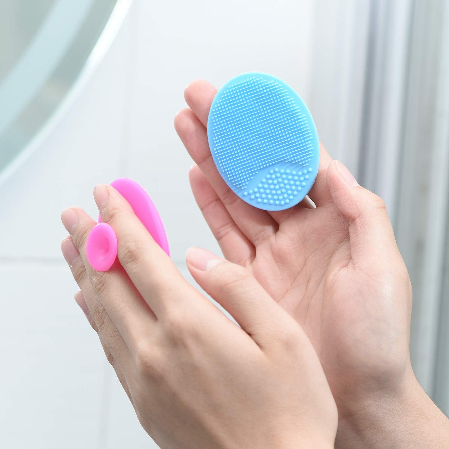 Face Scrubber,2 Pack Soft Silicone Scrubbies Facial Cleansing Pad Exfoliator Scrub Brush Scrubby for Massage Pore Blackhead Removing Exfoliating,Cool Gift Girl Rose Pink+blue; 2 - Image 6