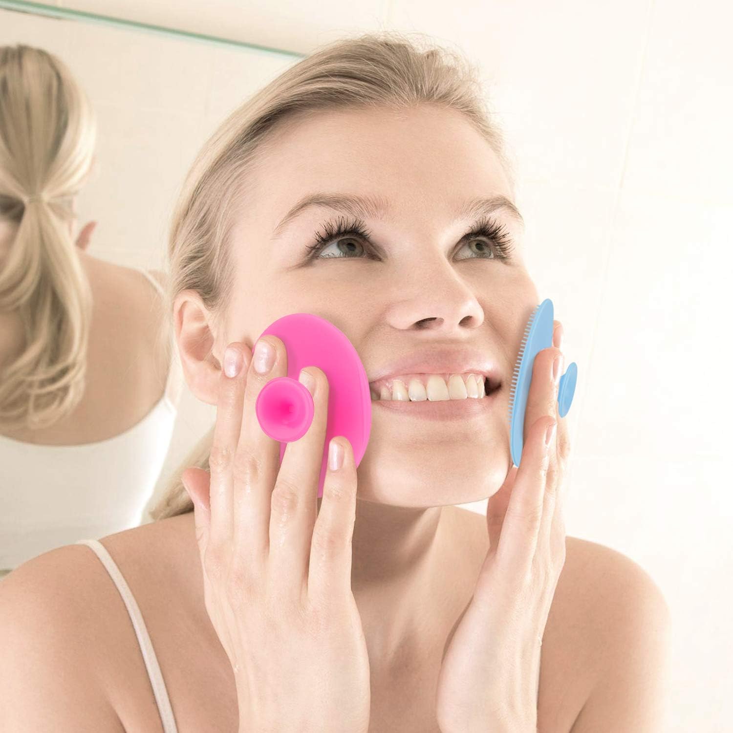 Face Scrubber,2 Pack Soft Silicone Scrubbies Facial Cleansing Pad Exfoliator Scrub Brush Scrubby for Massage Pore Blackhead Removing Exfoliating,Cool Gift Girl Rose Pink+blue; 2 - Image 7