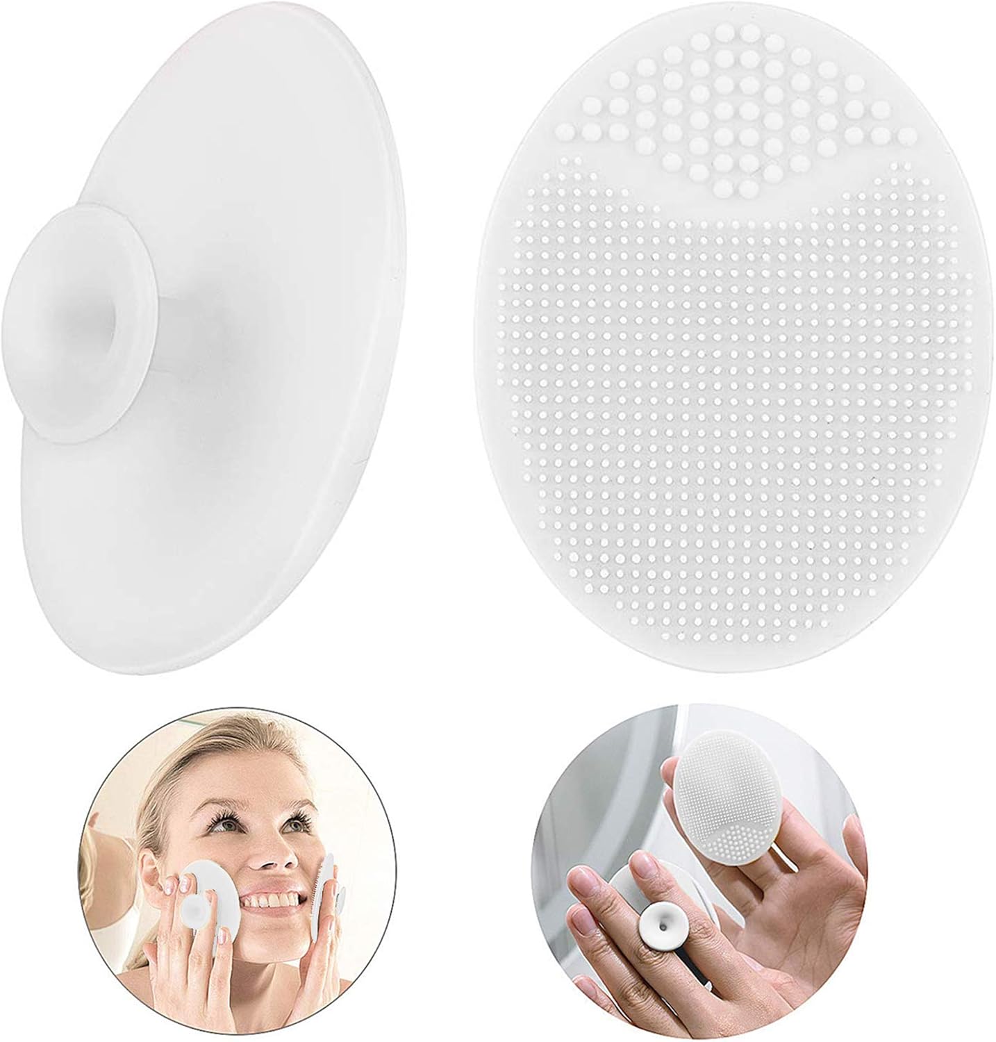 Silicone Face Scrubbers Exfoliator Brush-Facial Cleansing Brush Blackhead Scrubber Exfoliating Pads Precision Pore Pad Acne Removing Brush-2 Pack, White - Image 1