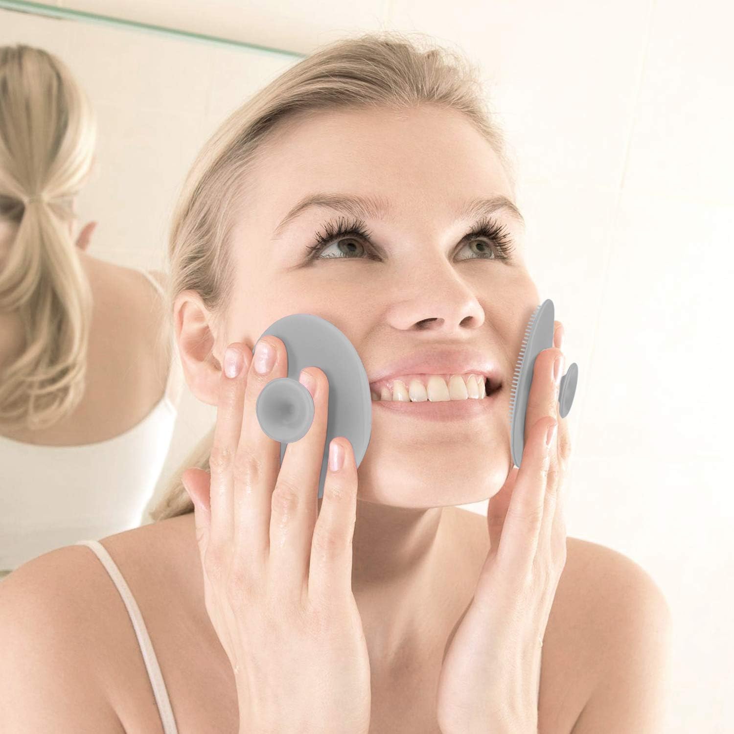 Silicone Face Scrubbers Exfoliator Brush-Facial Cleansing Brush Blackhead Scrubber Exfoliating Pads Precision Pore Pad Acne Removing Brush-2 Pack, White - Image 3
