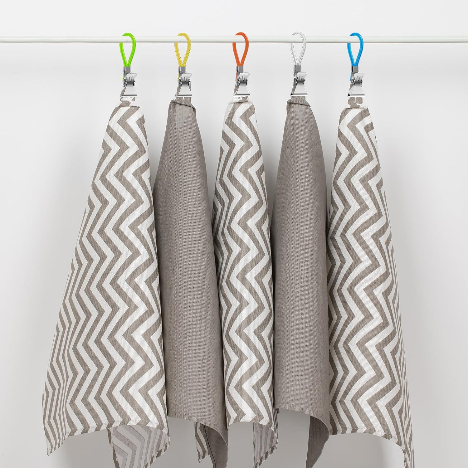 Xindojuz 15 PCS Kitchen Towel Clips, Metal Beach Chair Clips with Hanging Loop for Kitchen, Multi-Color Hanging Towels Clip Small Cloth Hook Clip Hangers for Home Bathroom Cupboards (5 Colors) - Image 3