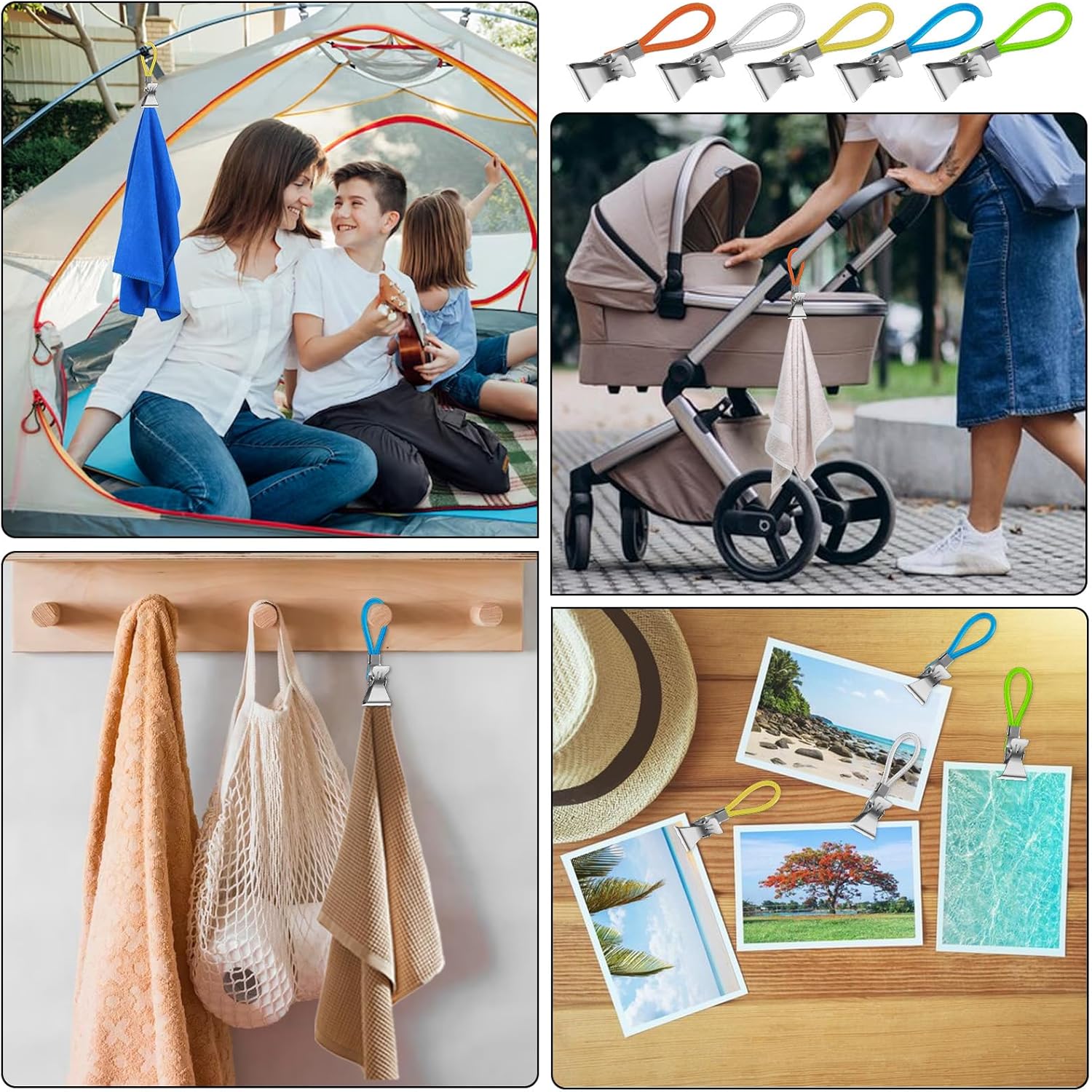 Xindojuz 15 PCS Kitchen Towel Clips, Metal Beach Chair Clips with Hanging Loop for Kitchen, Multi-Color Hanging Towels Clip Small Cloth Hook Clip Hangers for Home Bathroom Cupboards (5 Colors) - Image 5